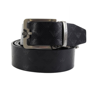 EMPORIO ARMANI ΔΕΡΜΑΤΙΝΗ ΖΩΝΗ ΜΠΛΕ-ΜΑΥΡΗ