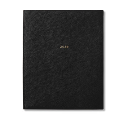 SMYTHSON PORTOBELLO PREMIUM ΔΕΡΜΑΤΙΝΟ ΕΒΔΟΜΑΔΙΑΙΟ ΗΜΕΡΟΛΟΓΙΟ DESK-SIZE ( 21 x 26 ) 2026 ΜΑΥΡΟ