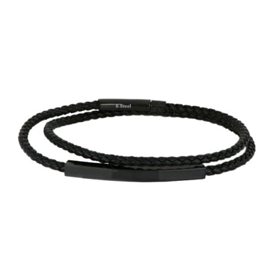 VNC ΔΕΡΜΑΤΙΝΟ ΑΝΔΡΙΚΟ ΠΛΕΓΜΕΝΟ ΒΡΑΧΙΟΛΙ ΜΑΥΡΟ ΜΕ ΑΤΣΑΛΙΝΗ ΛΕΠΤΟΜΕΡΕΙΑ