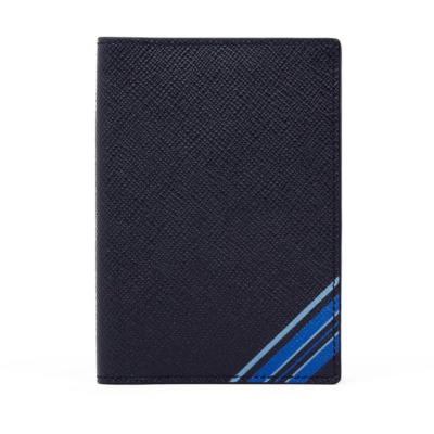 SMYTHSON PANAMA ΔΕΡΜΑΤΙΝΗ ΘΗΚΗ ΔΙΑΒΑΤΗΡΙΟY ΣΚΟΥΡΟ ΜΠΛΕ ΡΙΓΕ