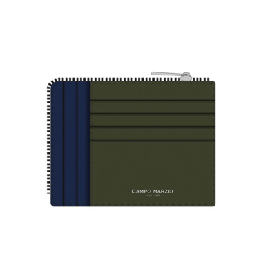 CAMPO MARZIO ANSELM ΔΕΡΜΑΤΙΝΗ ΚΑΡΤΟΘΗΚΗ ΠΙΣΤΩΤΙΚΩΝ ΚΑΡΤΩΝ OLIVE GREEN-OCEAN BLUE