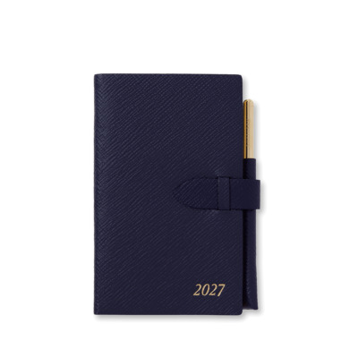 SMYTHSON PANAMA ΔΕΡΜΑΤΙΝΟ ΕΒΔΟΜΑΔΙΑΙΟ ΗΜΕΡΟΛΟΓΙΟ POCKET-SIZE A6 ( 9 X 14 ) 2027 ΜΕ ΜΟΛΥΒΙ ΣΚΟΥΡΟ ΜΠΛΕ